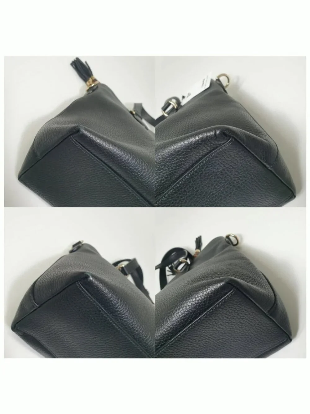 Authentic Gucci Black Leather Tote Bag Bamboo Tassel Crossbody Satchel Gold Hard - Picture 7 of 12